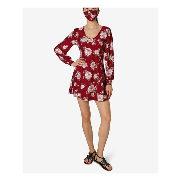ULTRA FLIRT Dresses & Skirts - ULTRA FLIRT Womens Red Floral Long Sleeve Short Sheath Dress Size: XS